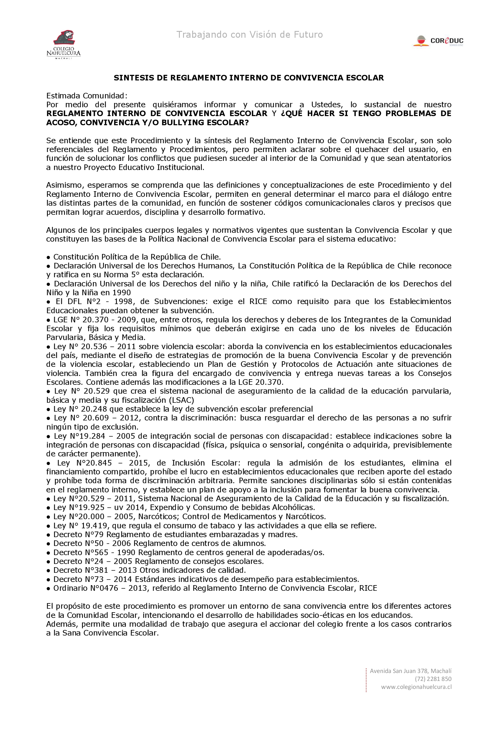 Síntesis del Reglamento Interno de Convivencia Escolar – Colegio ...